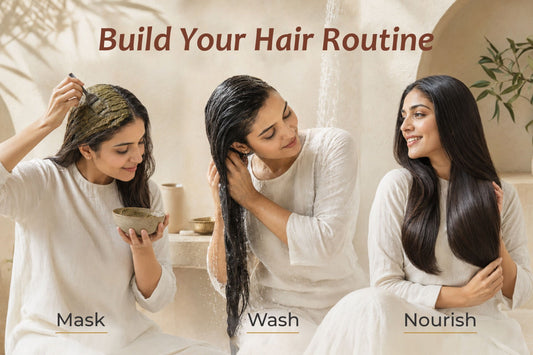 Complete Ayurvedic hair care routine — wash, mask and nourish steps from scratch