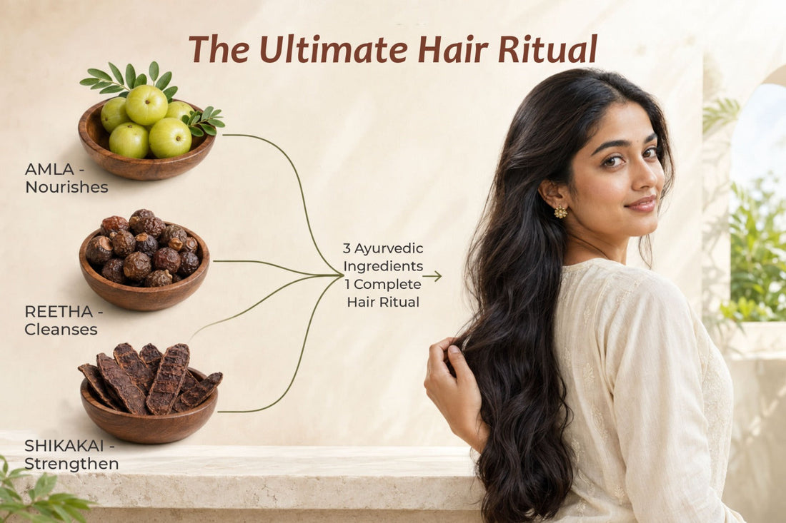 Amla reetha shikakai hair routine — Ayurveda's complete 3-herb wash ritual