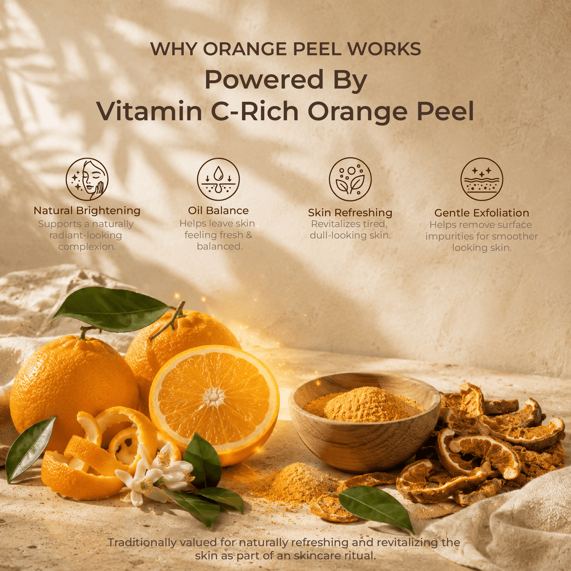 Orange peel powder for tan removal — sun-dried citrus face pack for even skin tone