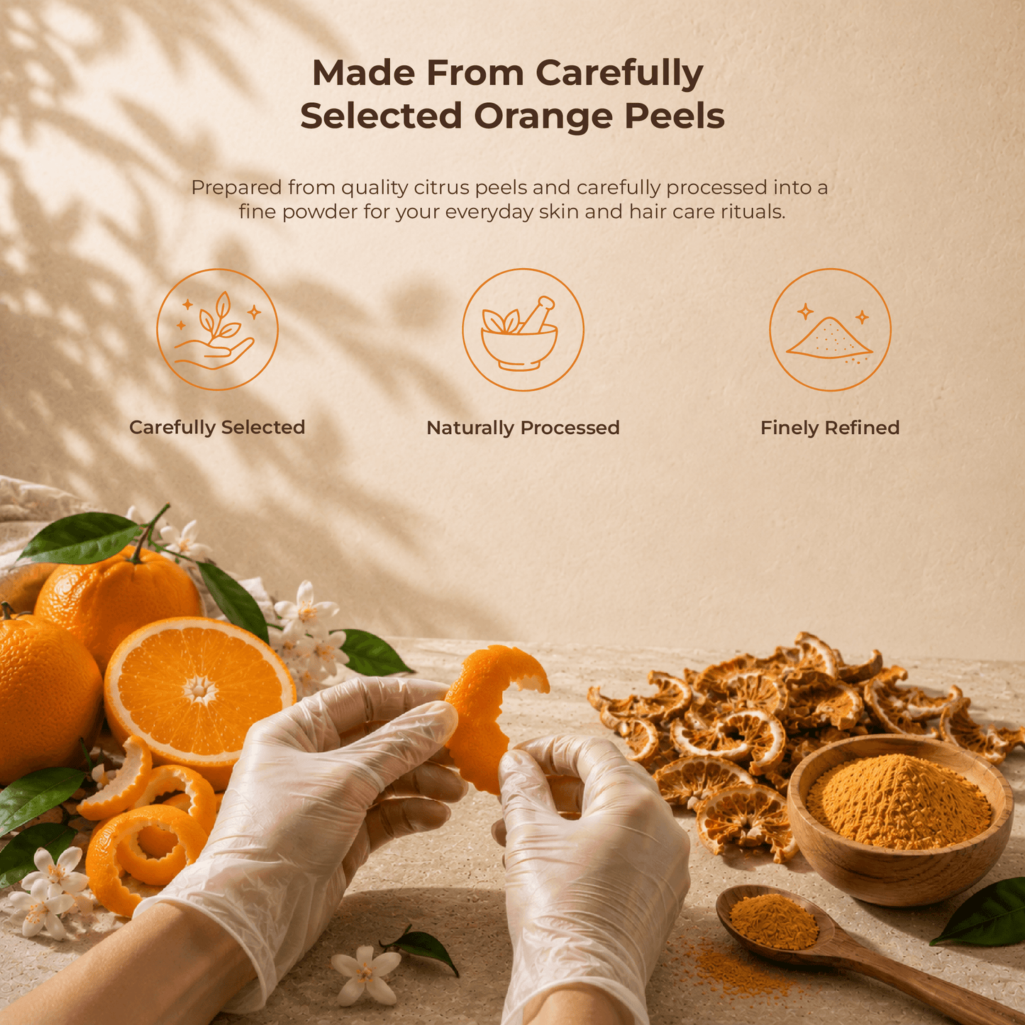 Orange peel powder for dark spots and dull skin — vitamin C brightening mask