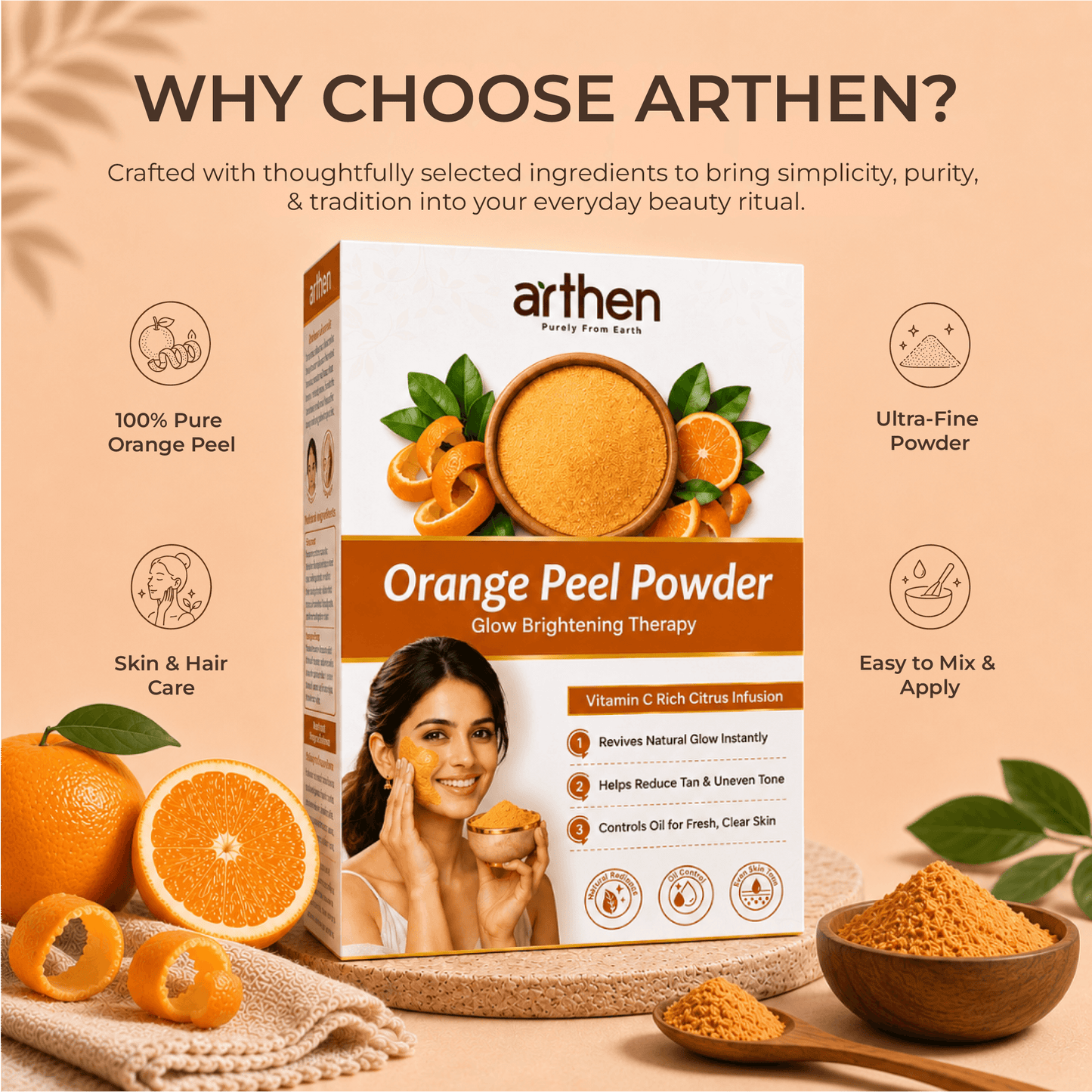 ARTHEN Orange Peel radiance mask — natural face pack for brighter looking skin