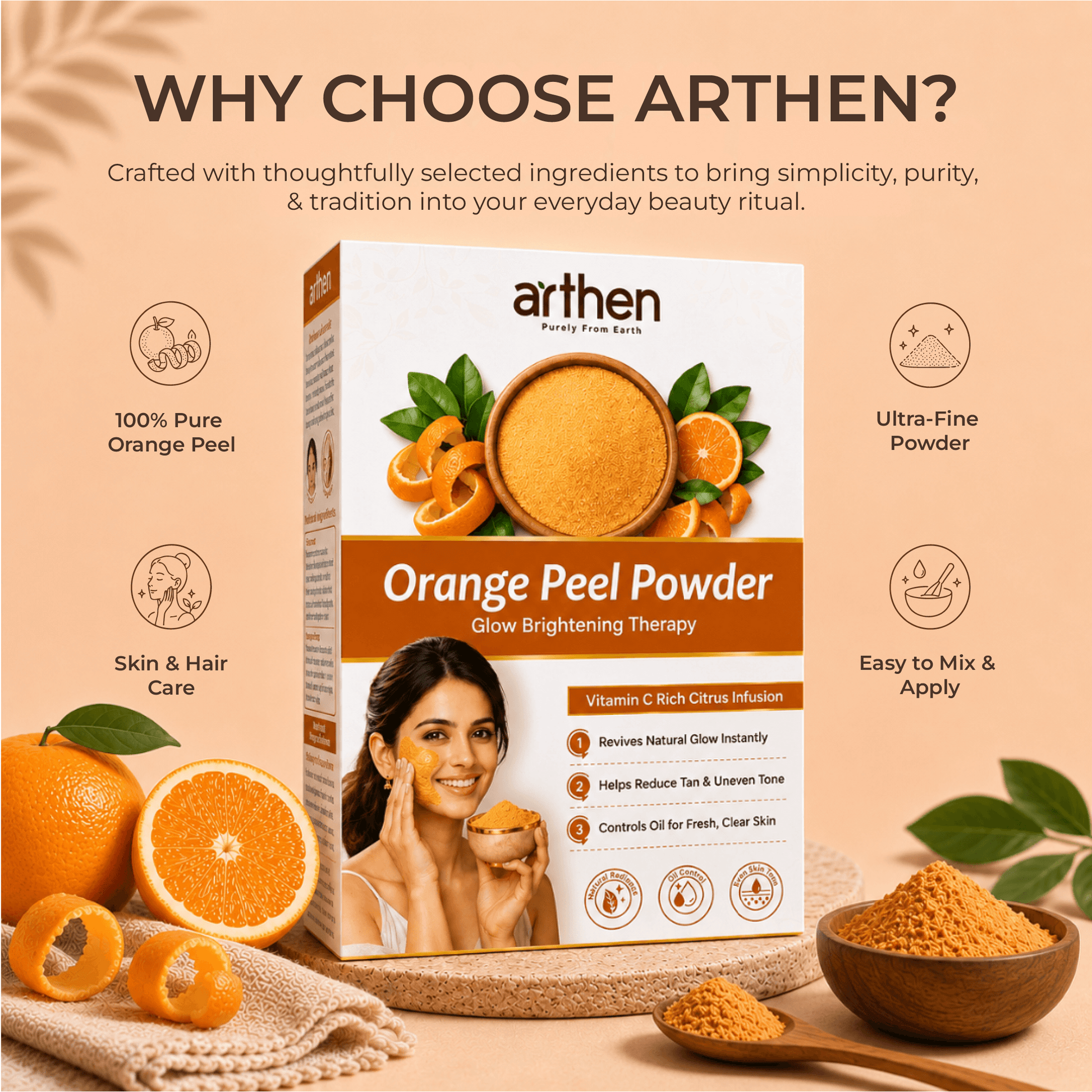 ARTHEN Orange Peel radiance mask — natural face pack for brighter looking skin