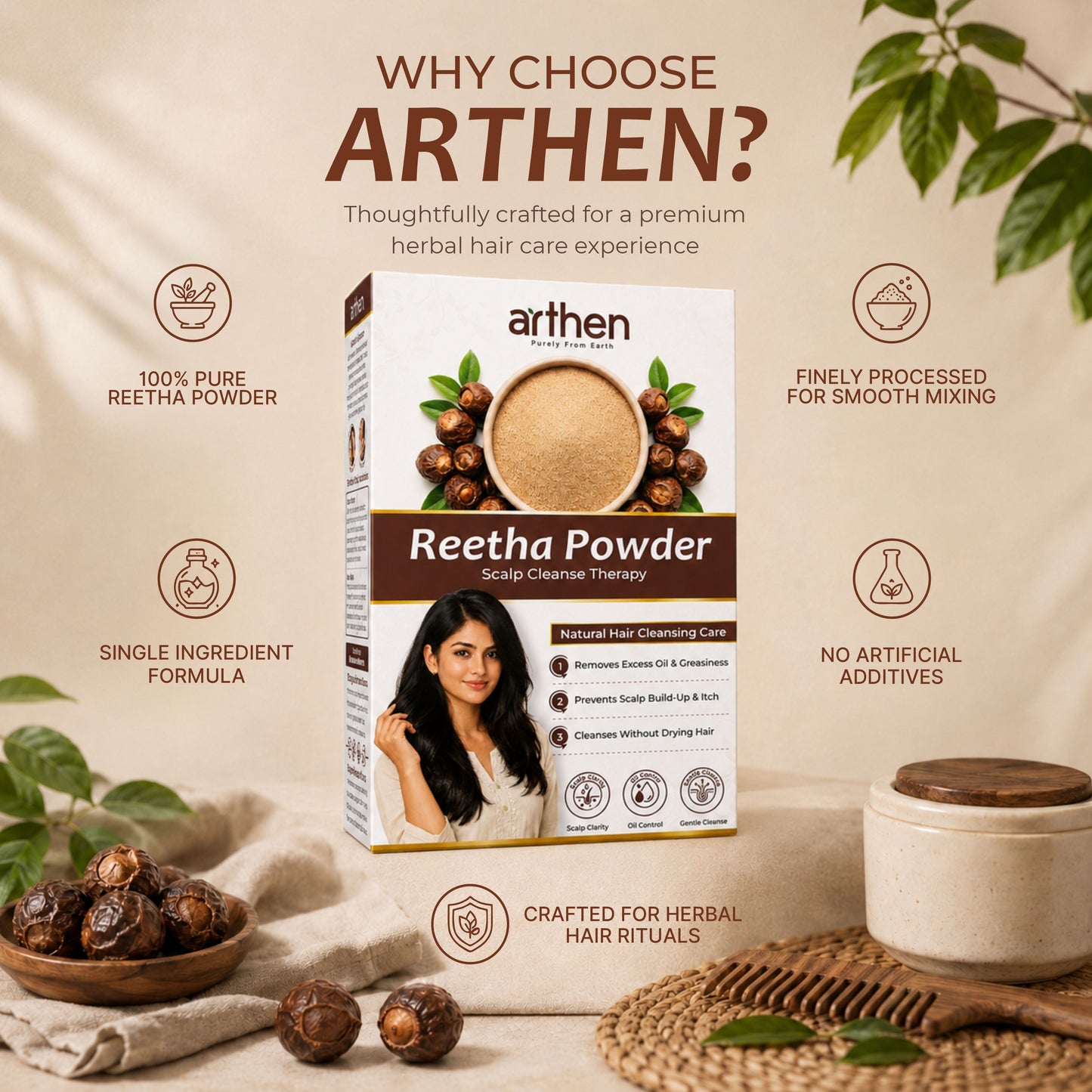 ARTHEN Reetha soapnut cleanser — chemical-free hair wash powder