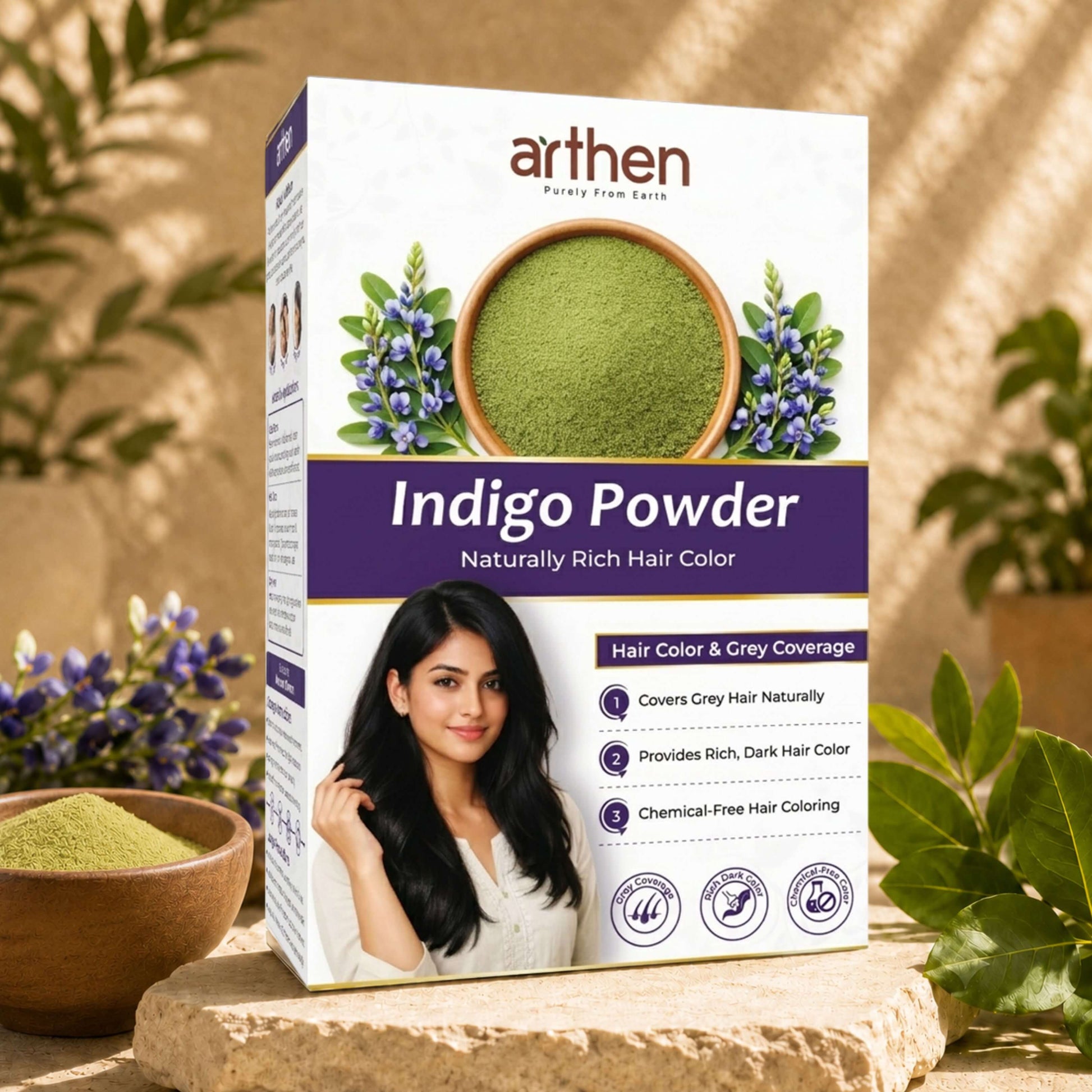 ARTHEN Indigo powder for hair color — natural grey coverage chemical-free 200g