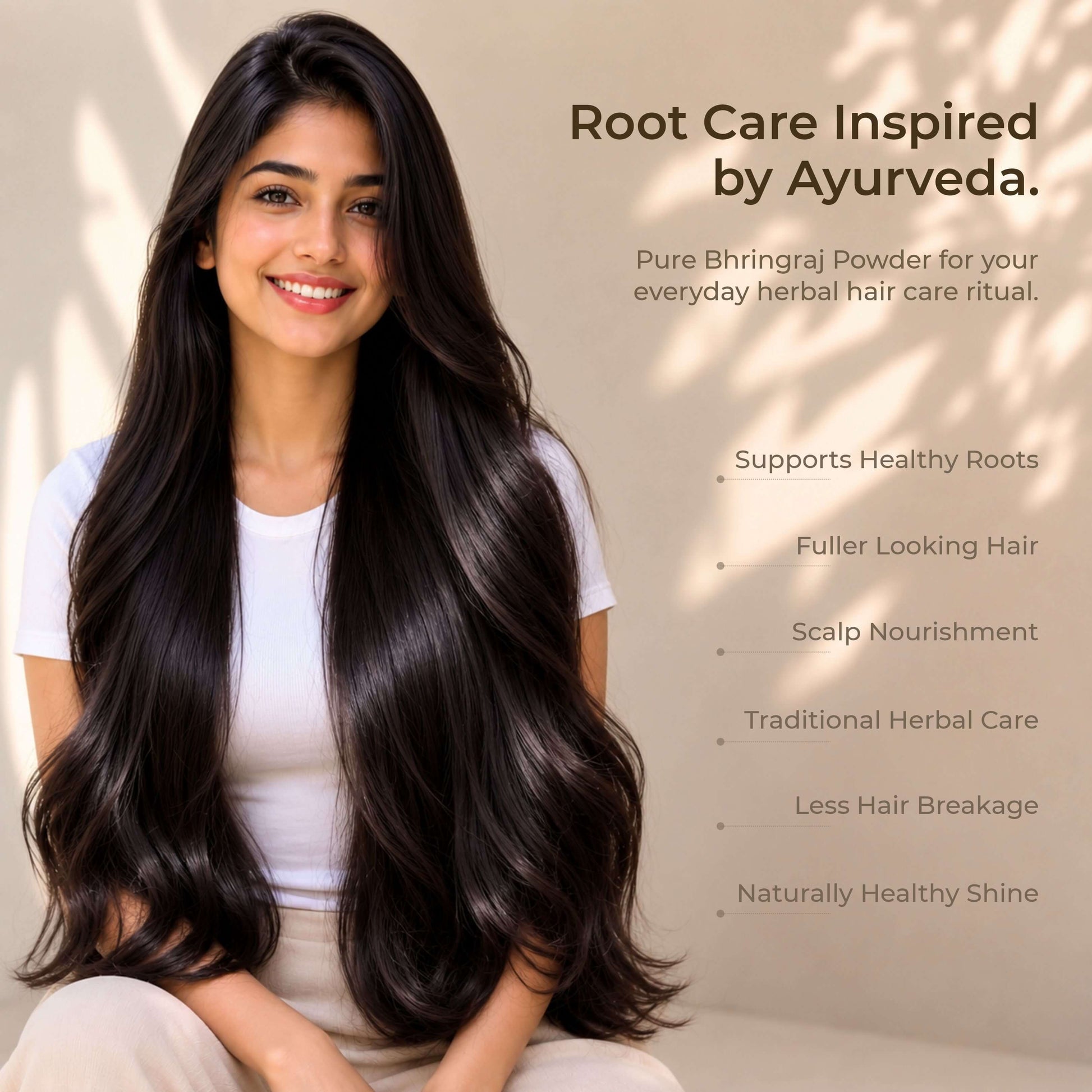 Bhringraj powder texture — finely sieved Eclipta alba herb for hair masks
