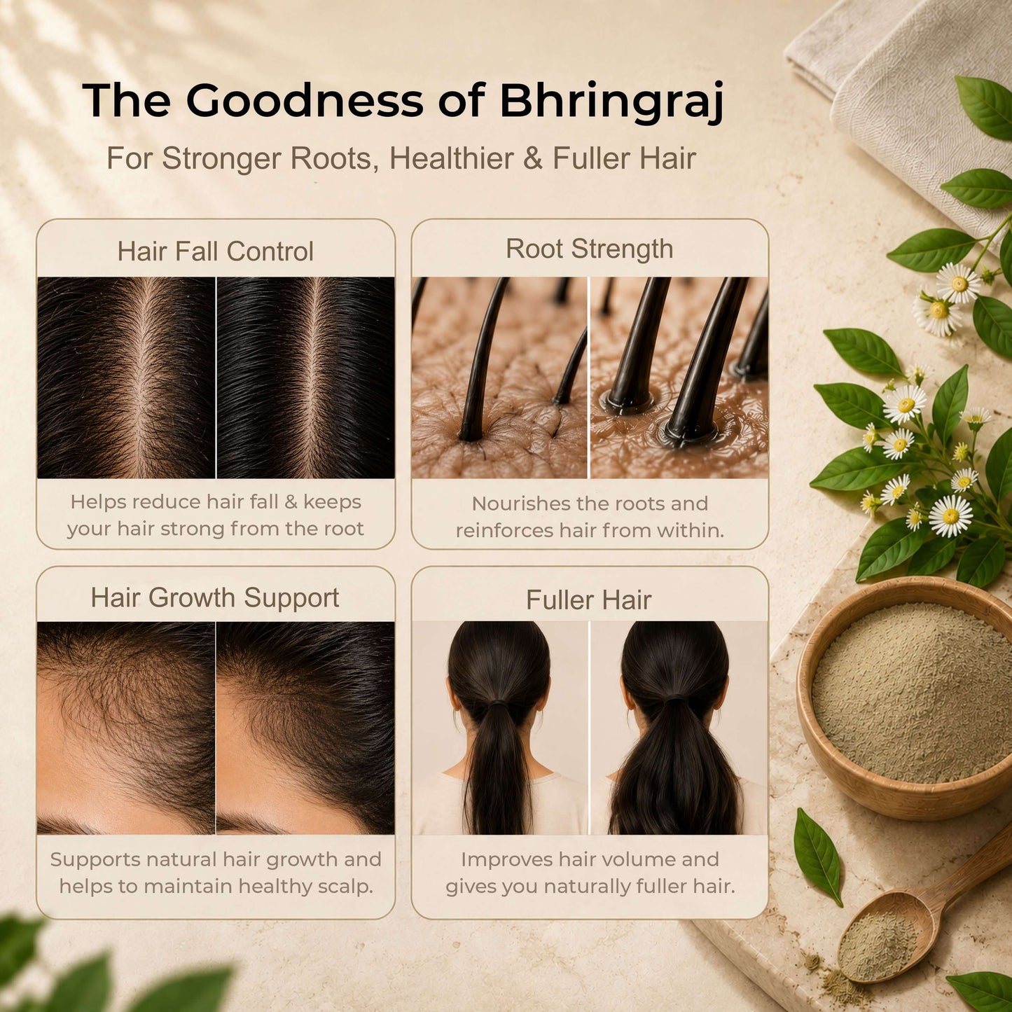Bhringraj powder for hair fall control — strengthens weak roots naturally