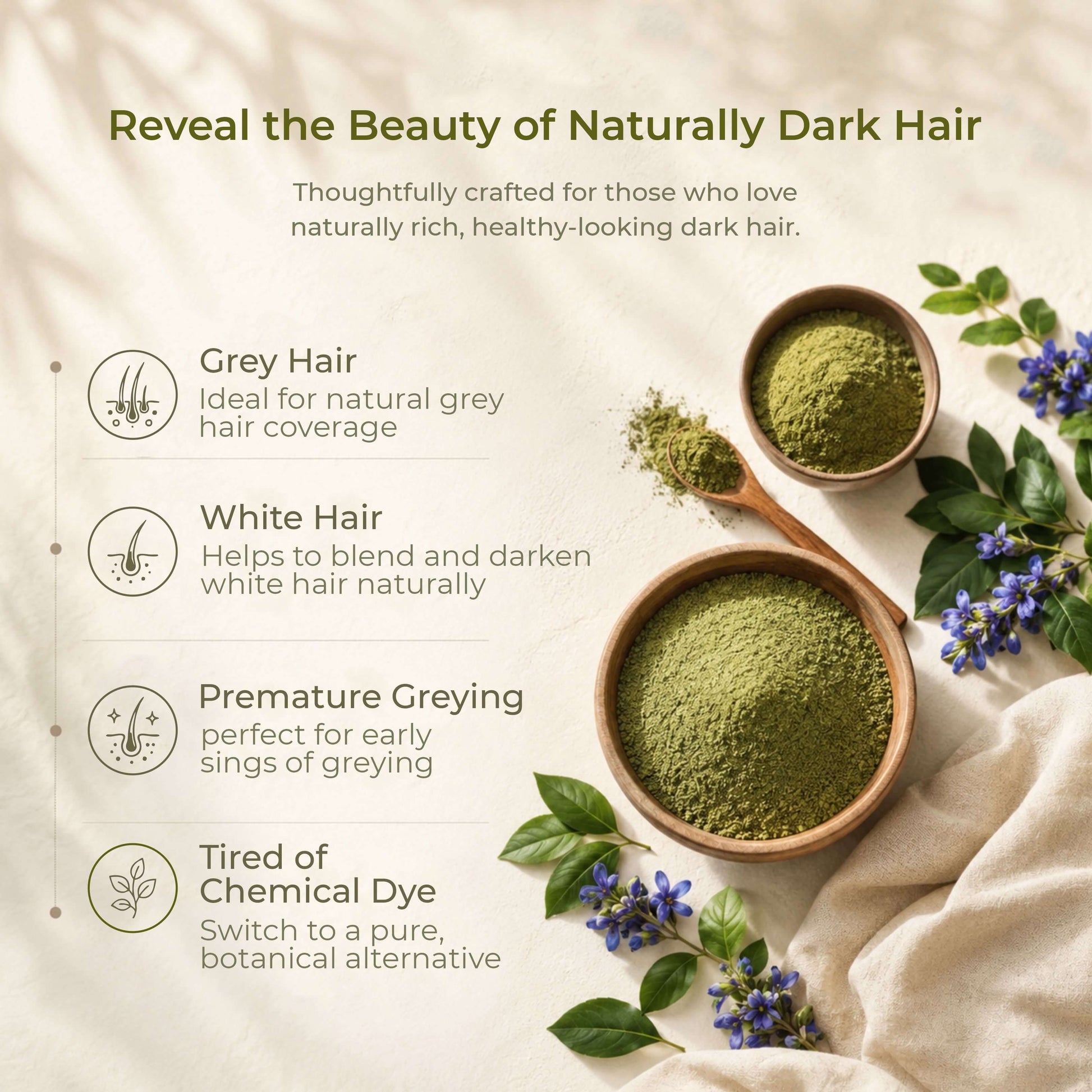 Indigo leaf powder texture — pure Indigofera tinctoria for hair colouring