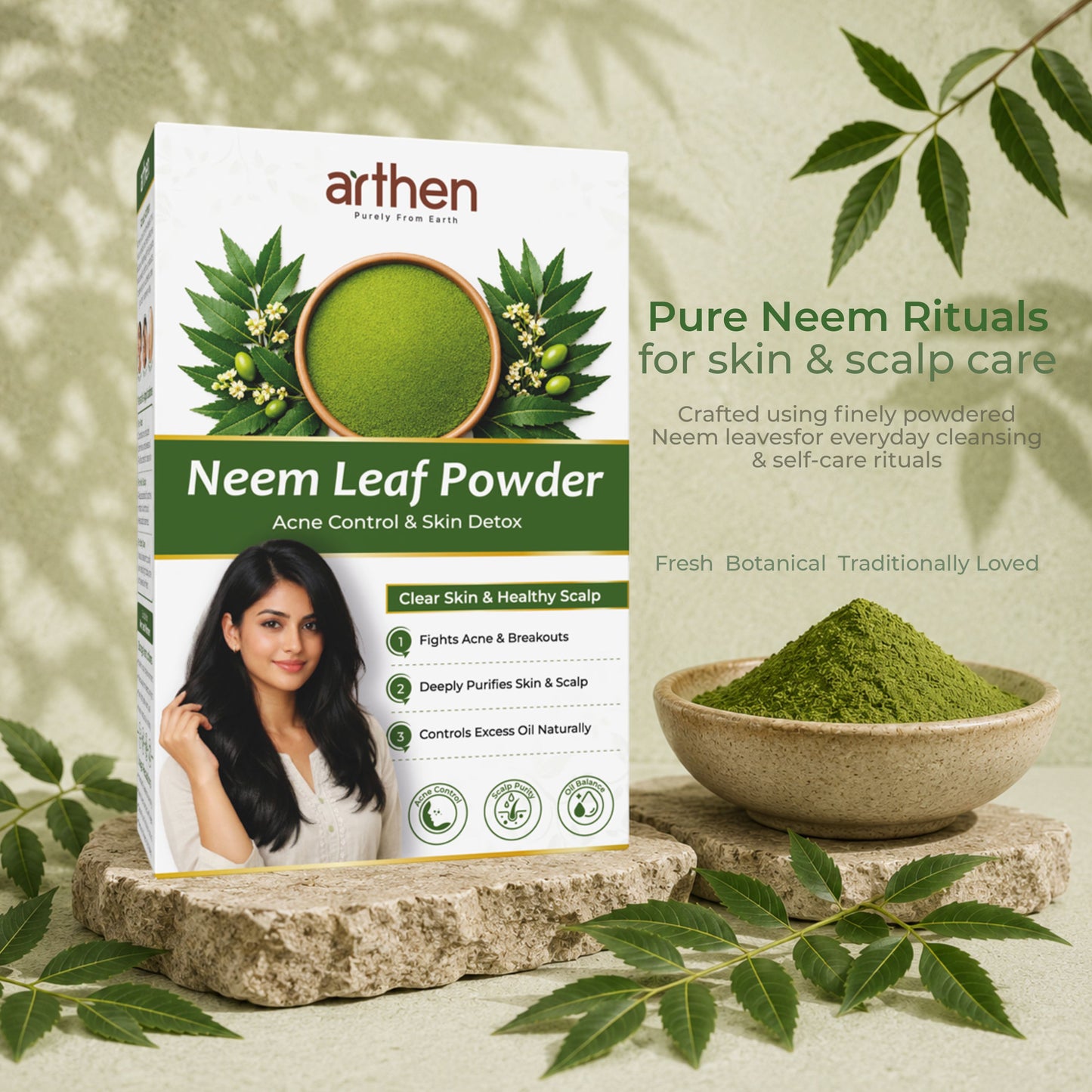 Neem powder benefits for skin — acne control, oil balance and purification