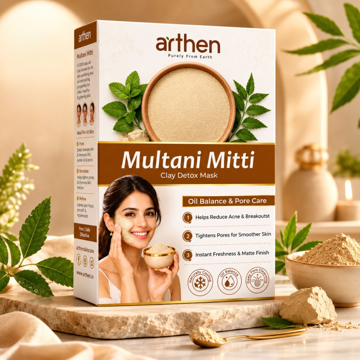 ARTHEN Multani Mitti face pack for oily skin — 100% pure fuller's earth powder 200g pack